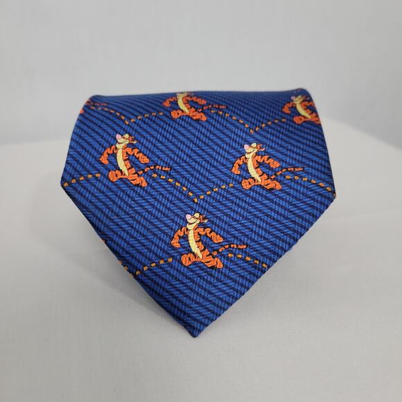 Pooh Disney silk neck tie blue Tigger all over print novelty - Picture 1 of 8